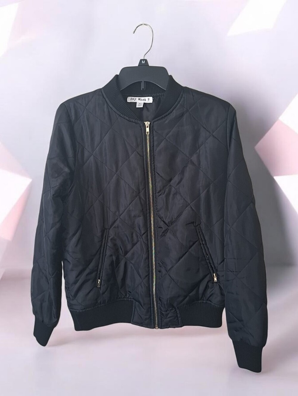 Say What? Black Quilted Bomber Jacket